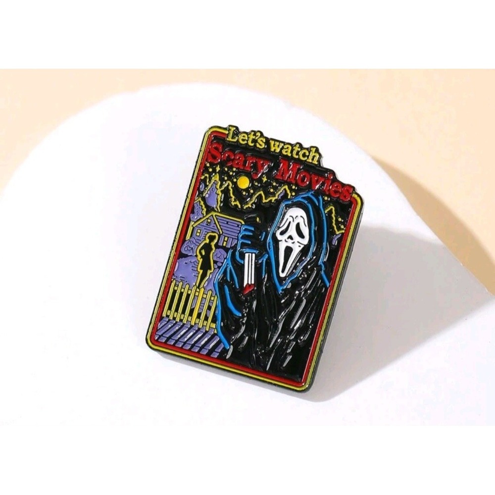 SCREAM Movie Ghost face STAB Enamel Pin "Let's Watch Scary Movies" HORROR PIN!